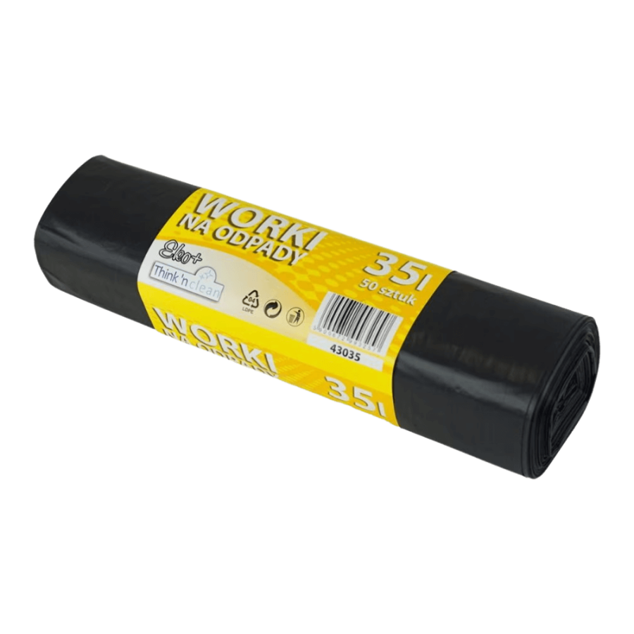 Worek czarny na śmieci z folii LDPE 25 µm, 35 l - 50 szt.