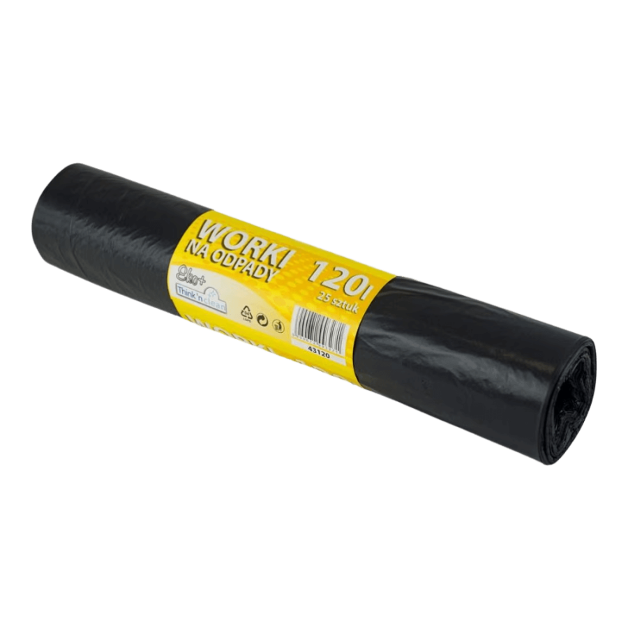 Worki na śmieci z folii LDPE 25 µm, 120 l czarne - 25 szt.