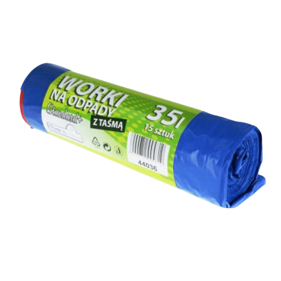 Worki na śmieci z folii LDPE z taśmą, 35 l niebieskie - 15 szt.