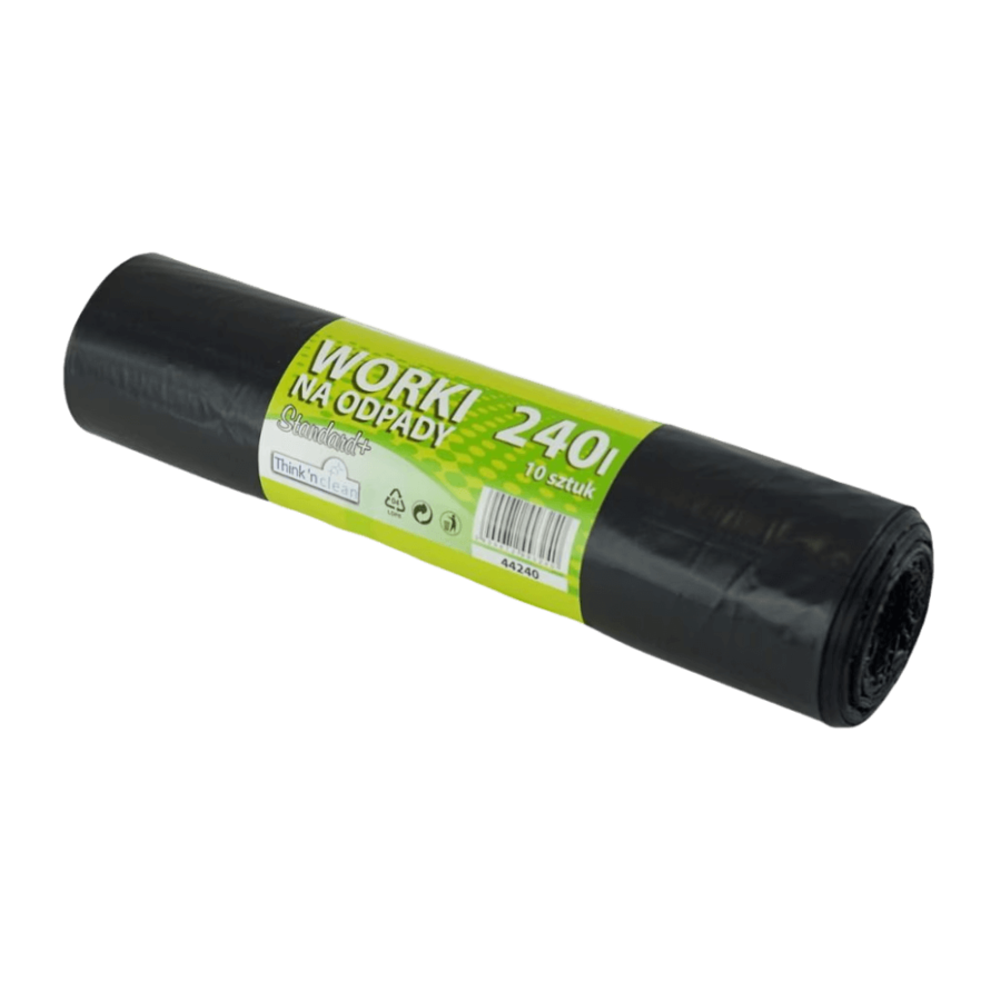 Worki na śmieci z folii LDPE 45 µm, 240 l czarne - 10 szt.