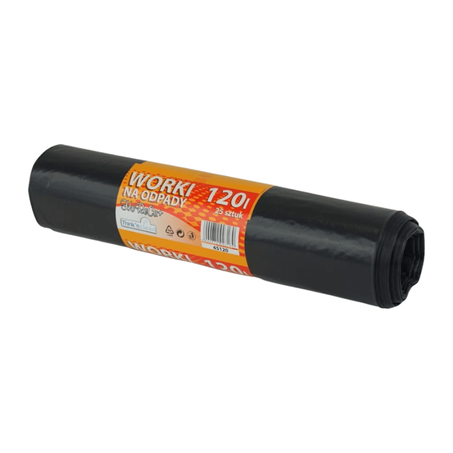 Worki na śmieci z folii LDPE 40 µm, 120 l czarne - 25 szt.