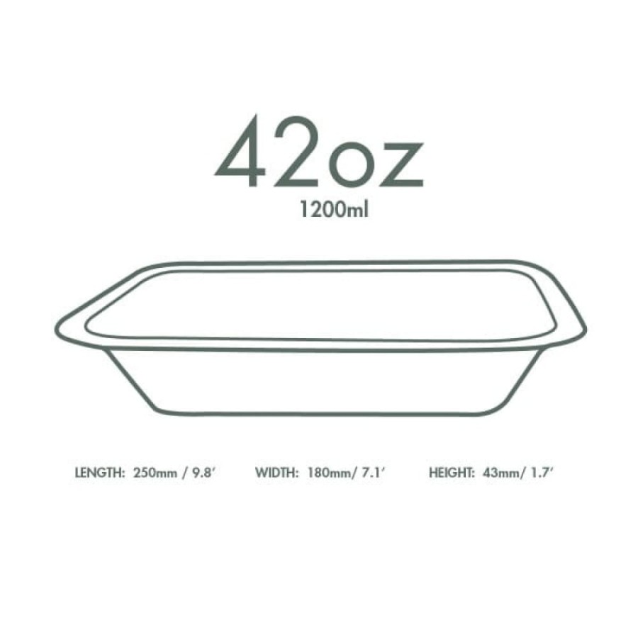 Pojemnik z trzciny cukrowej 1200 ml, 25 cm x 18 cm x 4,3 cm - 50 sztuk