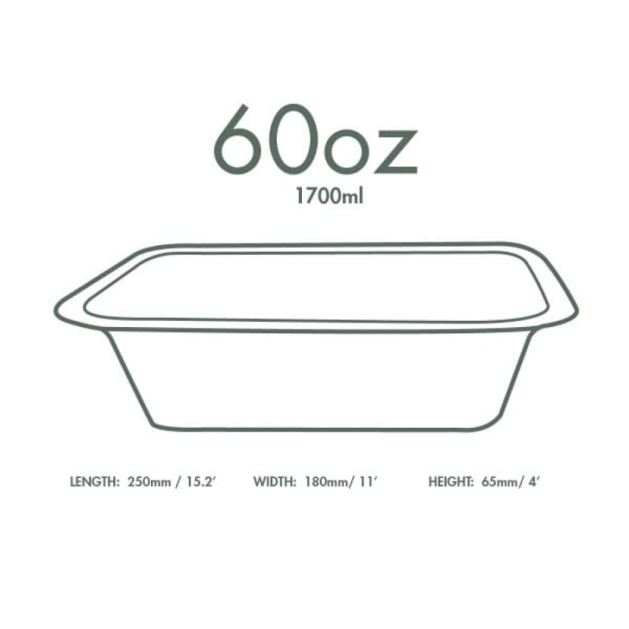 Pojemnik z trzciny cukrowej 1800 ml, 25 cm x 18 cm x 6,5 cm - 50 sztuk