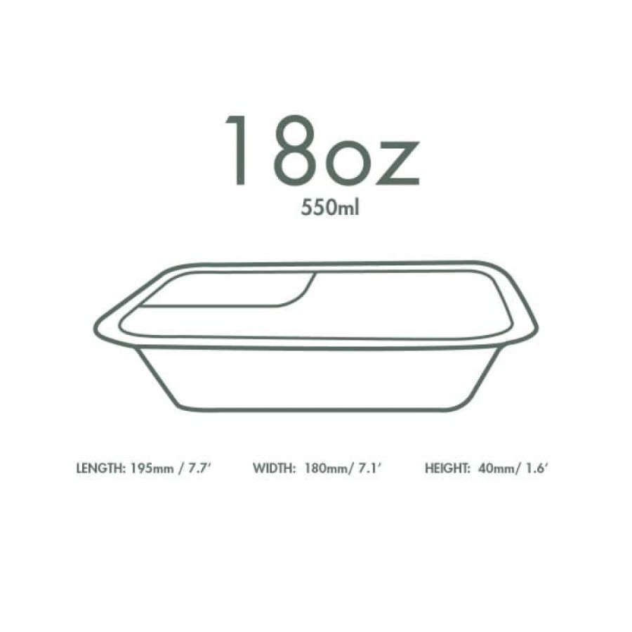 Pojemnik z trzciny cukrowej dwudzielny 550 ml, 19,5 cm x 18 cm x 4 cm - 50 sztuk