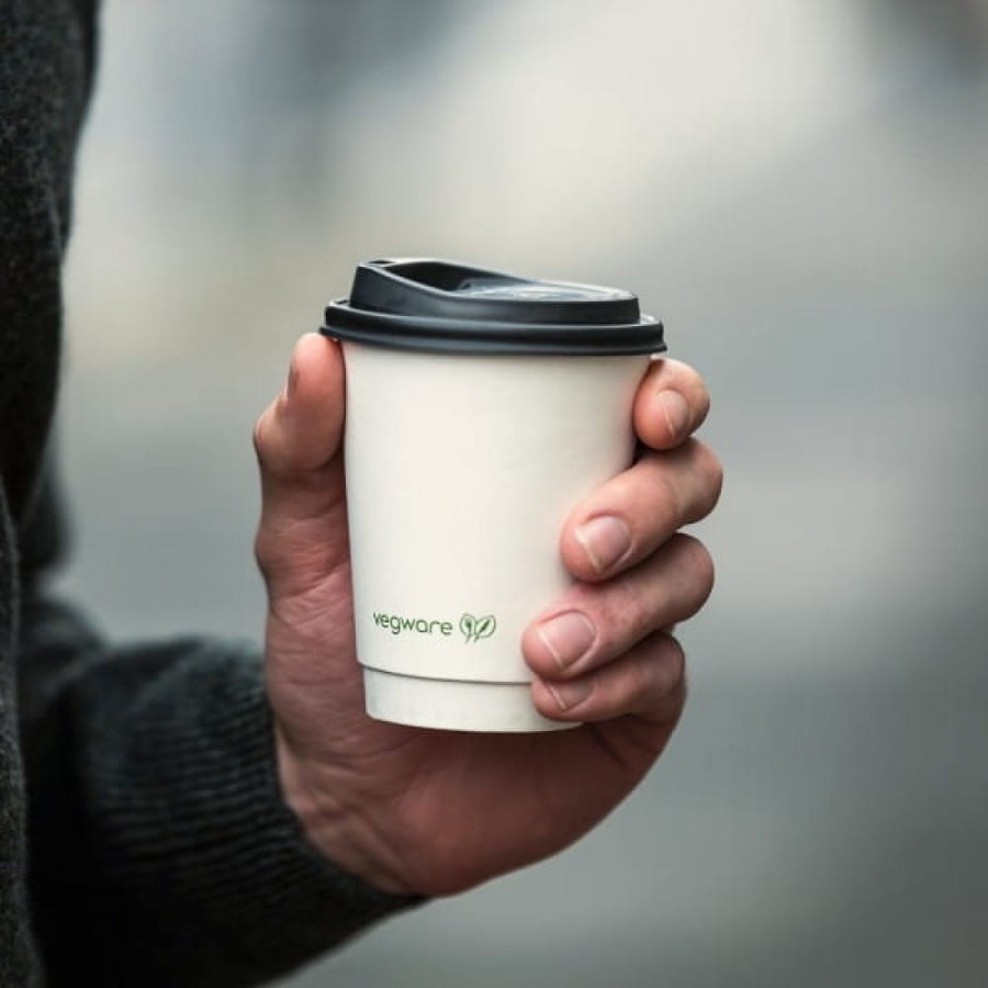 Pokrywka do kubka z otworem fi 79 mm czarna C-PLA - 50 sztuk