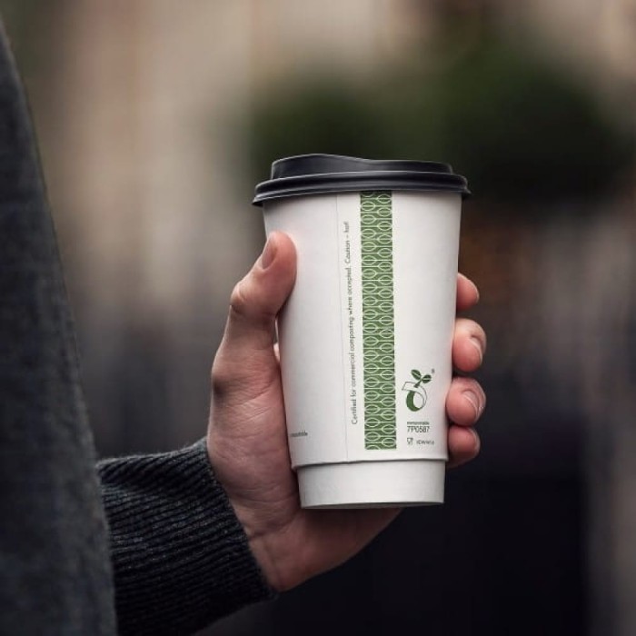 Pokrywka do kubka z otworem fi 89 mm czarna C-PLA - 50 sztuk