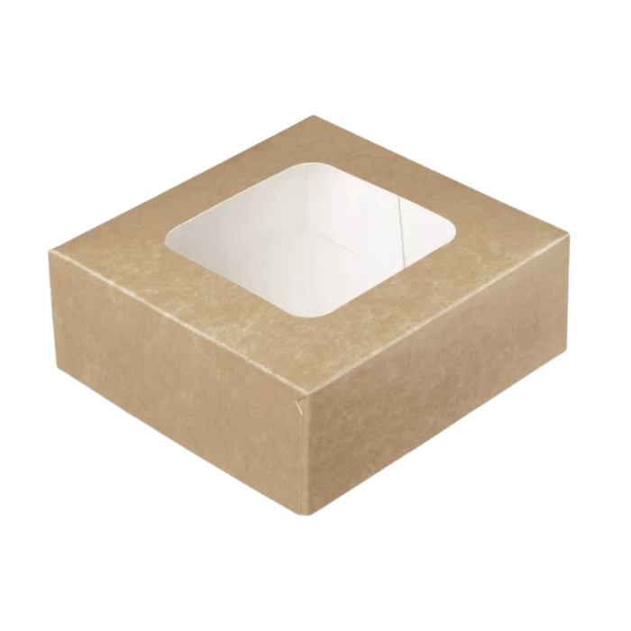 Pudełko papierowe z nakładaną pokrywką z okienkiem 14 cm x 14 cm x 5 cm - 1000 ml - 50 sztuk