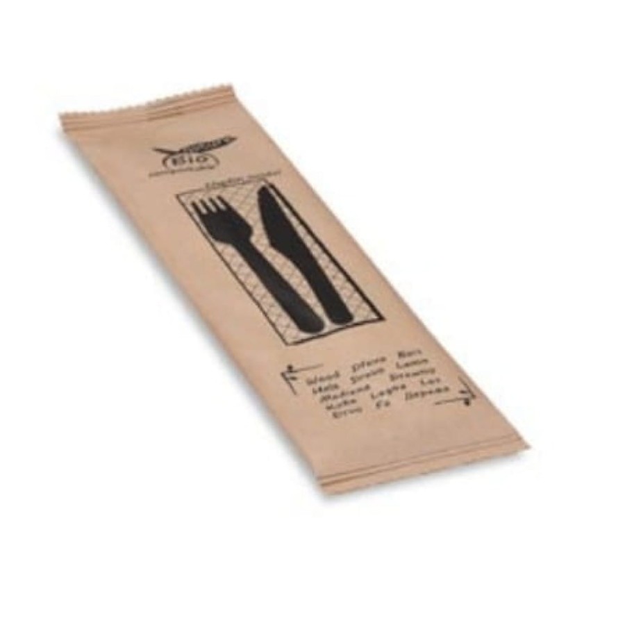 Komplet sztućców drewnianych - nóż widelec serwetka - 60 sztuk