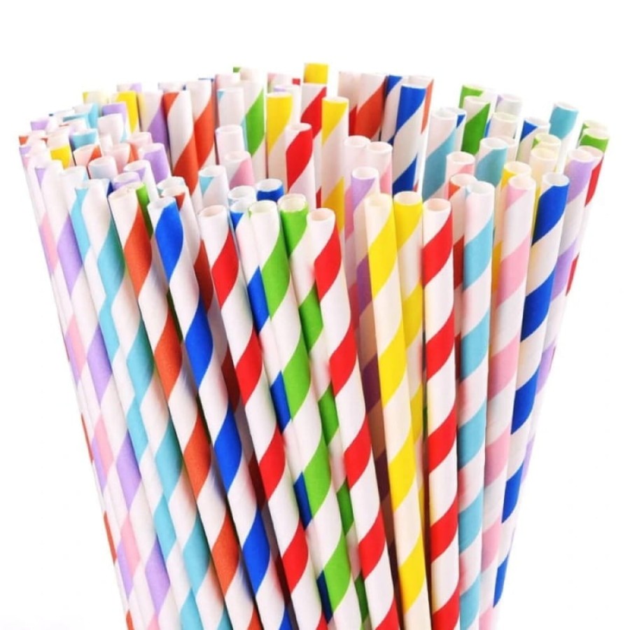 Słomka papierowa mix kolorów w paski 197 mm fi 6 mm - 250 sztuk