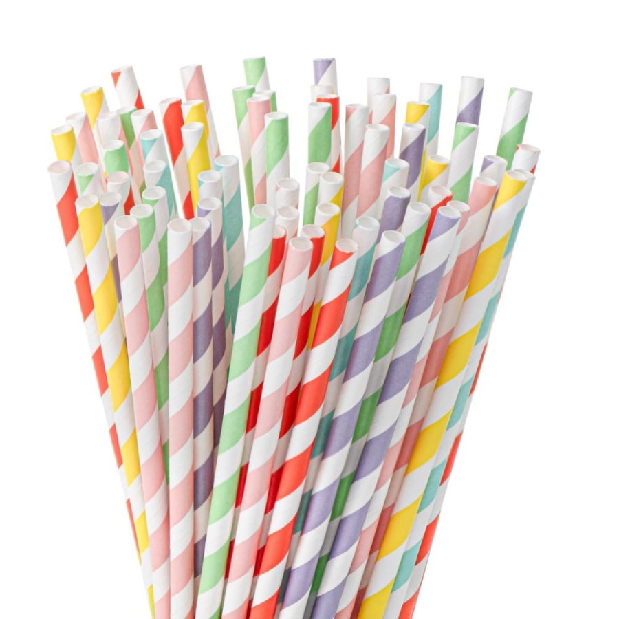 Słomka papierowa pastelowy mix kolorów w paski 210 mm fi 8 mm - 250 sztuk
