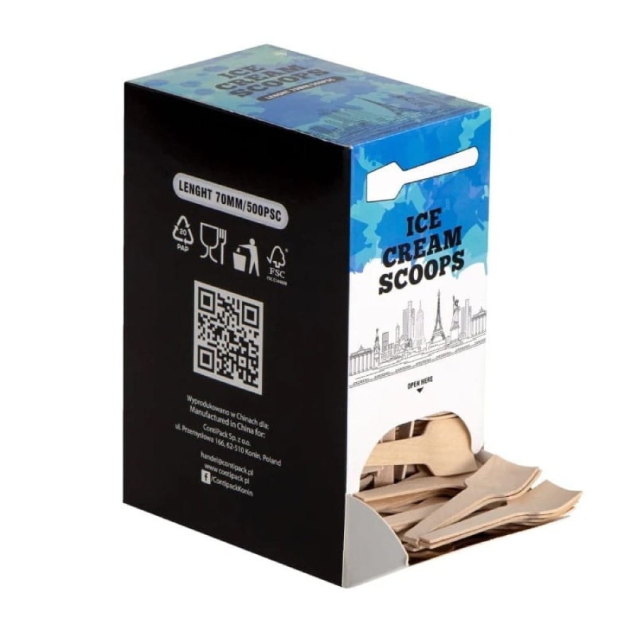 Drewniane łopatki do lodów 7 mm w dyspenserze - 500 sztuk