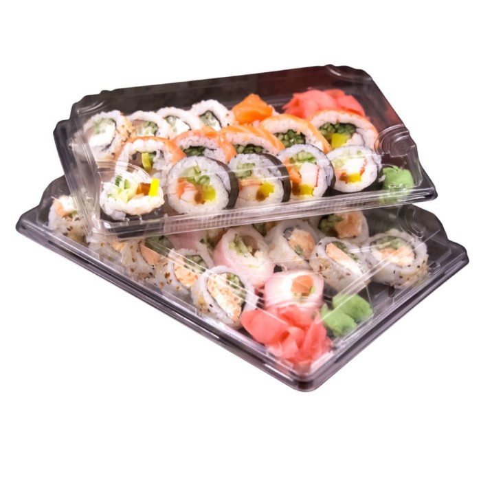 Pudełko do sushi z pokrywką rPET 26 cm x 19 cm x 4,5 cm - 50 sztuk
