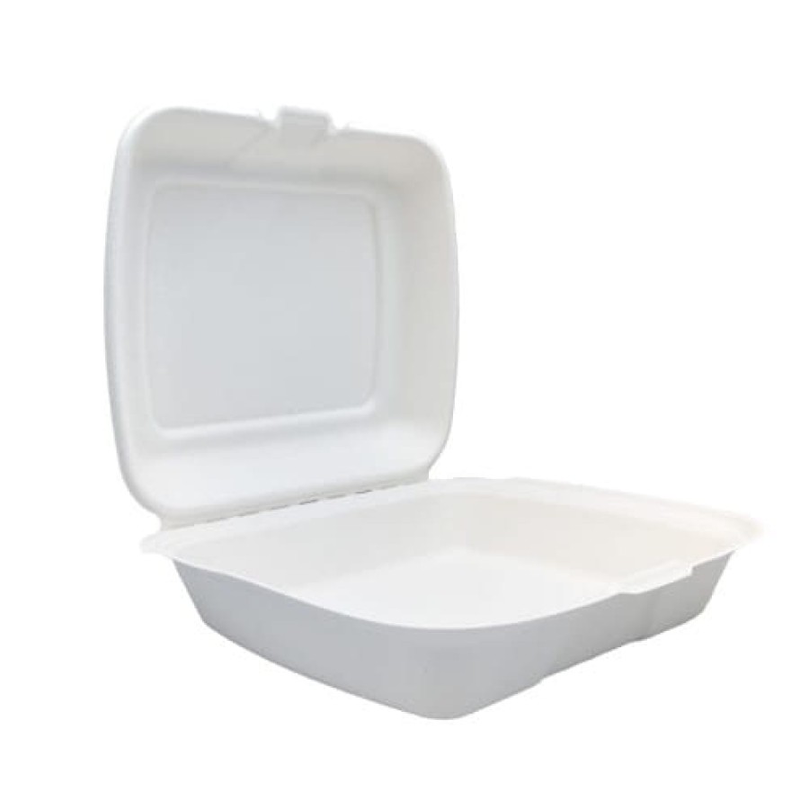 Opakowanie z trzciny cukrowej z pokrywką 1-komorowe 23 cm x 20,5 cm x 7 cm- 50 sztuk