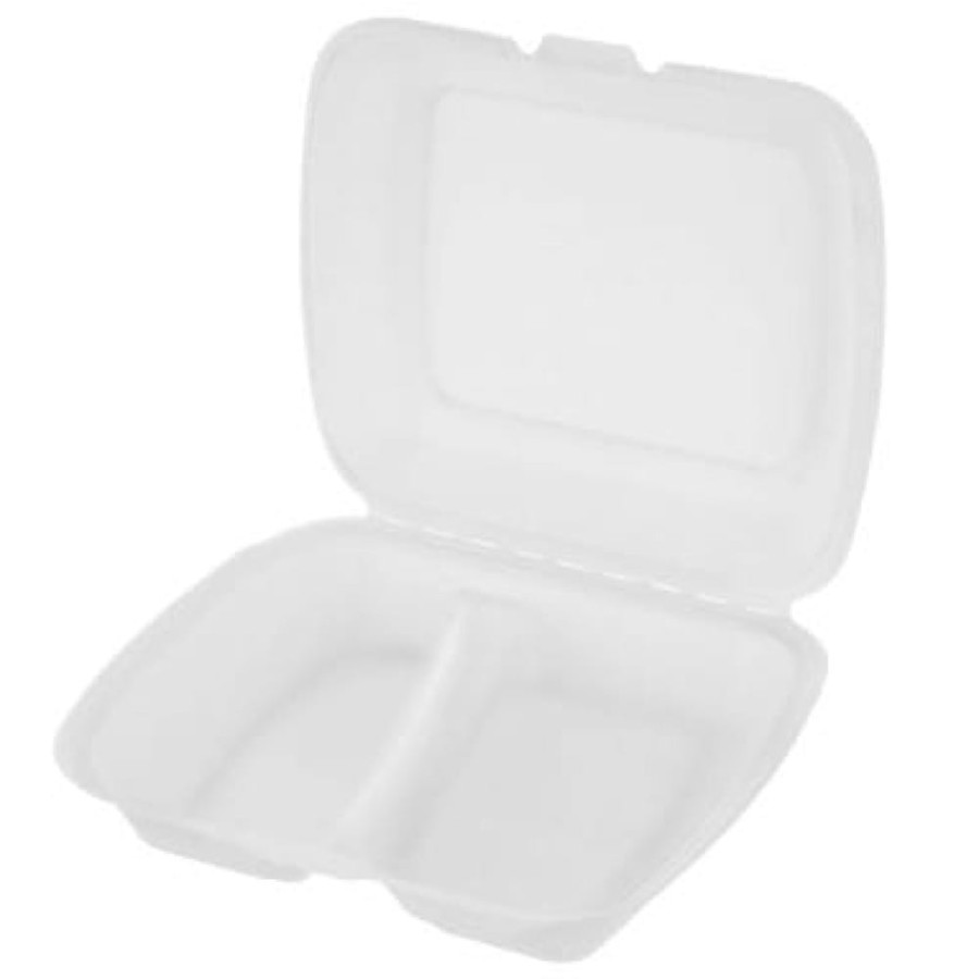 Opakowanie z trzciny cukrowej z pokrywką dwukomorowe 23 cm x 20,5 cm x 7 cm - 50 sztuk