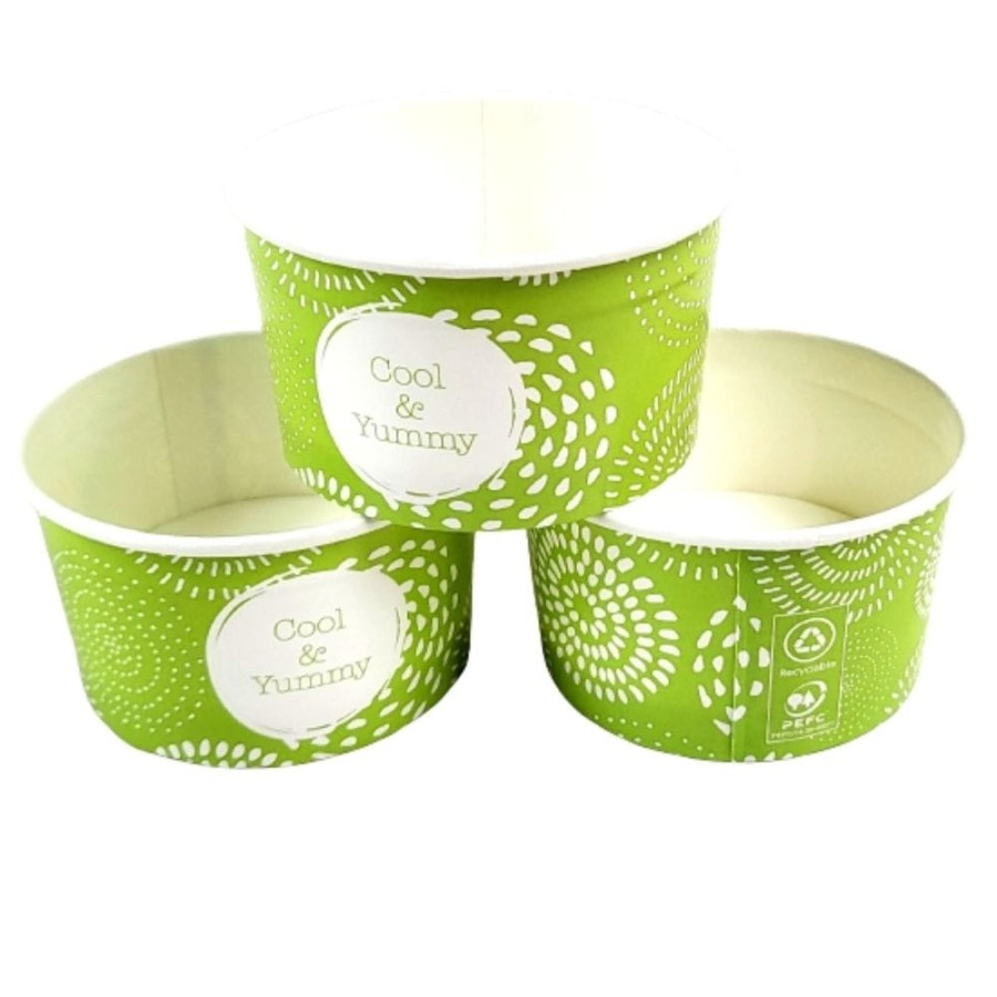 Pojemnik papierowy na lody z nadrukiem zielony 100 ml fi 72 mm - 65 sztuk