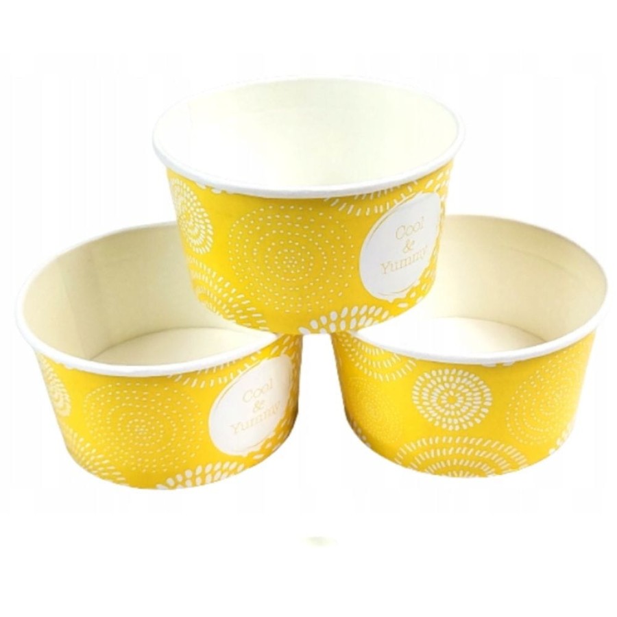Pojemnik papierowy na lody z nadrukiem żółty 140 ml fi 80 mm - 50 sztuk