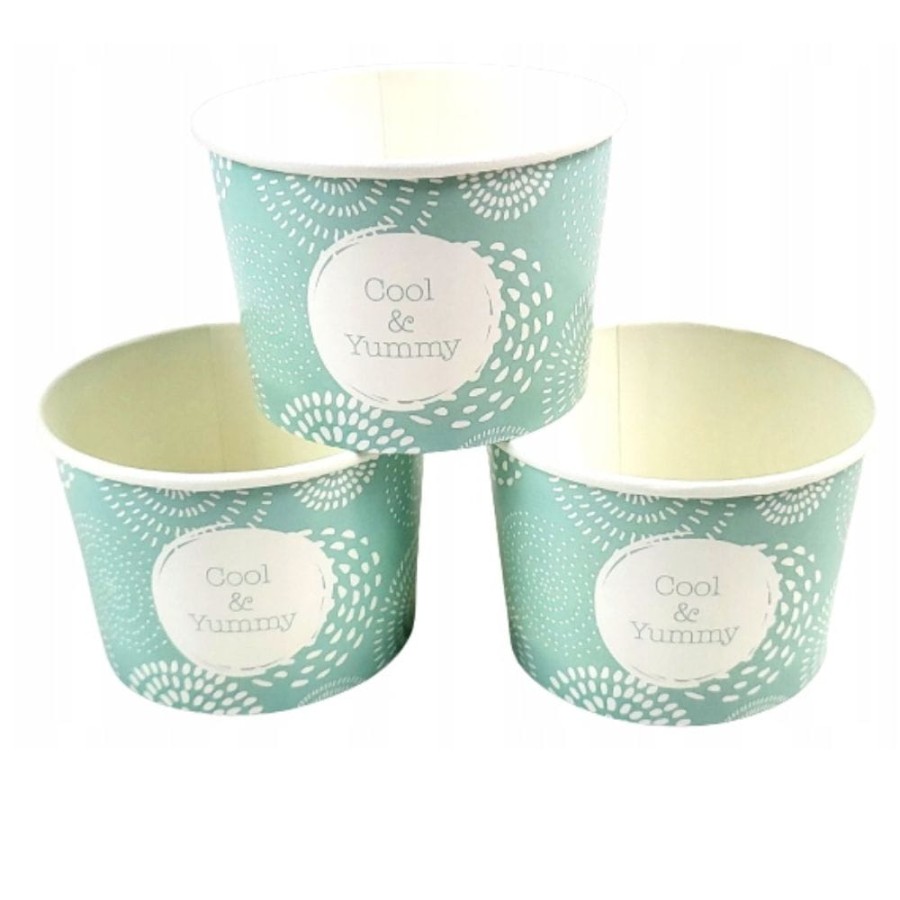 Pojemnik papierowy na lody z nadrukiem niebieski 260 ml fi 90 mm - 55 sztuk