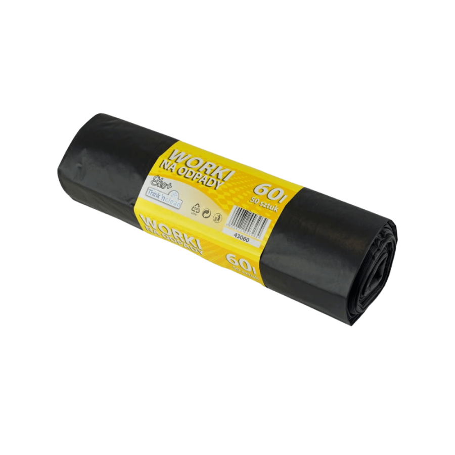 Worek na śmieci z folii LDPE 25 µm, 60 l - 50 sztuk
