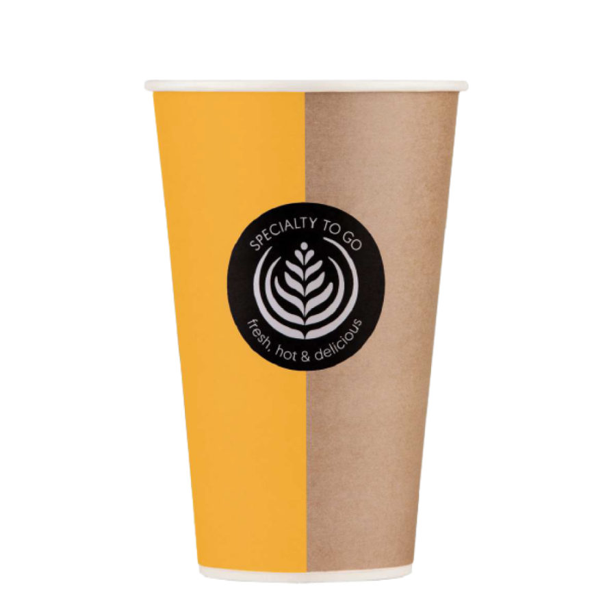Kubek papierowy 300 ml fi 80 mm brązowo-żółty jednowarstwowy - 65 sztuk