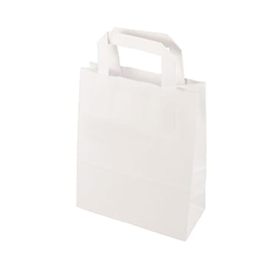 Torba papierowa z uchwytem płaskim biała 22 cm x 18 cm x 10 cm - 50 sztuk