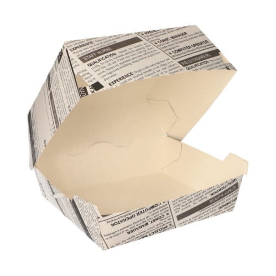 Pojemnik papierowy na hamburgery burger box Newsprint 7,8 cm x 11 cm x 11,5 cm - 50 sztuk