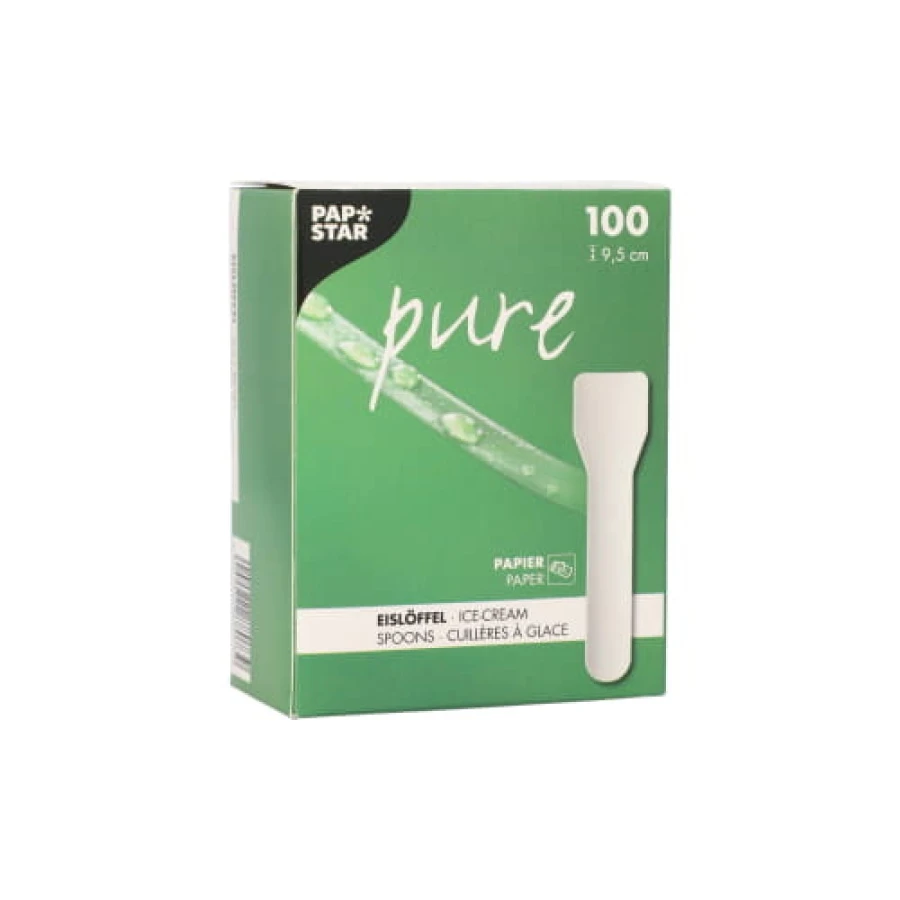 Papierowe łyżeczki do lodów i deserów 9,5 cm białe - 100 sztuk