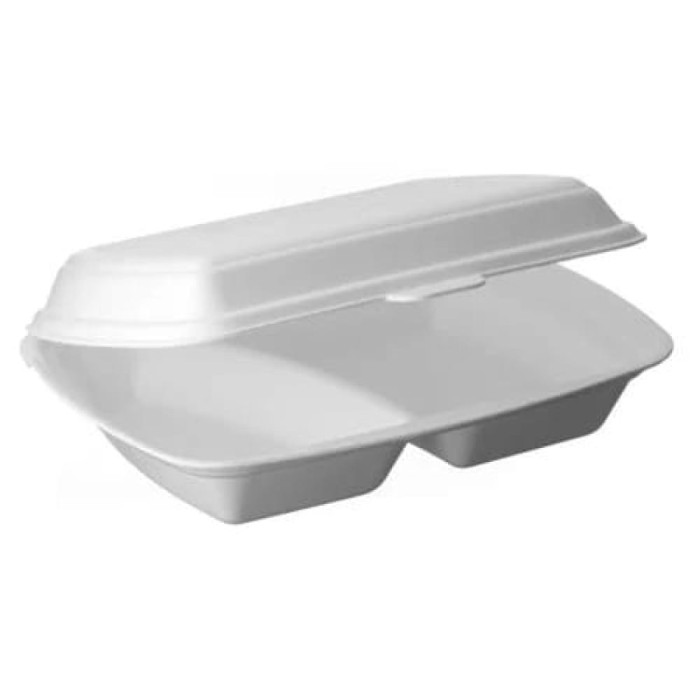 Opakowanie ze styropianu z pokrywką 2-dzielne Menubox XPS 20,5 cm x 24 cm x 6,5 cm - 125 sztuk
