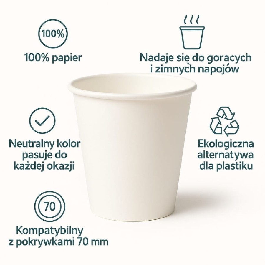 Kubek papierowy biały 180 ml fi 70 mm - 100 sztuk