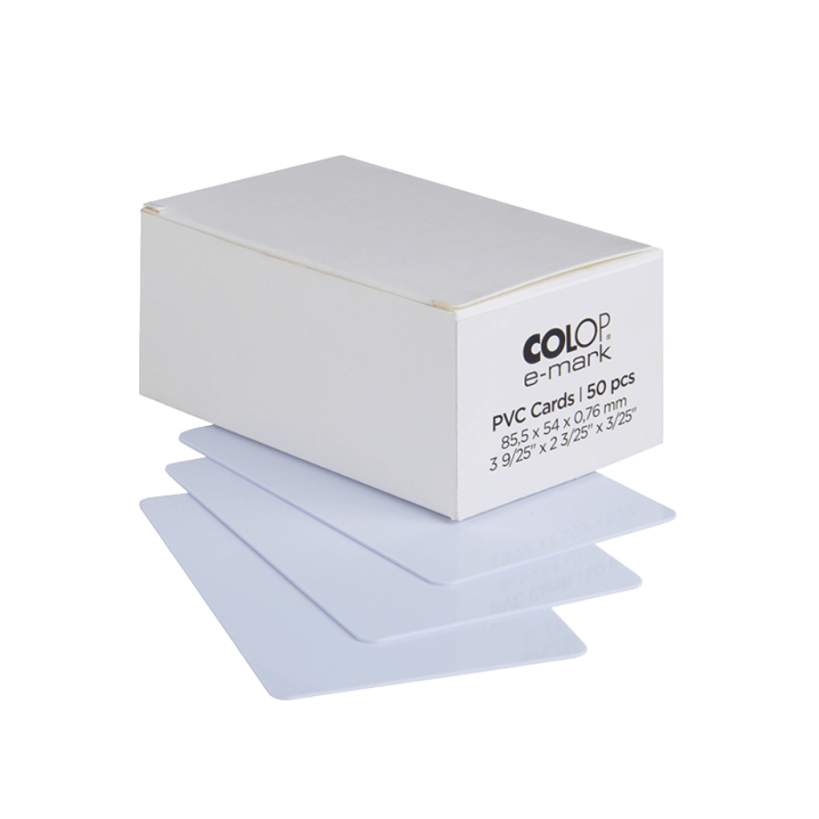 Karty PVC dwustronne do druku do urządzeń COLOP E-mark, 85,5 x 54 x 0,76 mm - 50 szt.