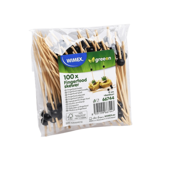 Fingerfood patyczek, bambus FSC 100% - koralik czarny 12 cm - 100 sztuk