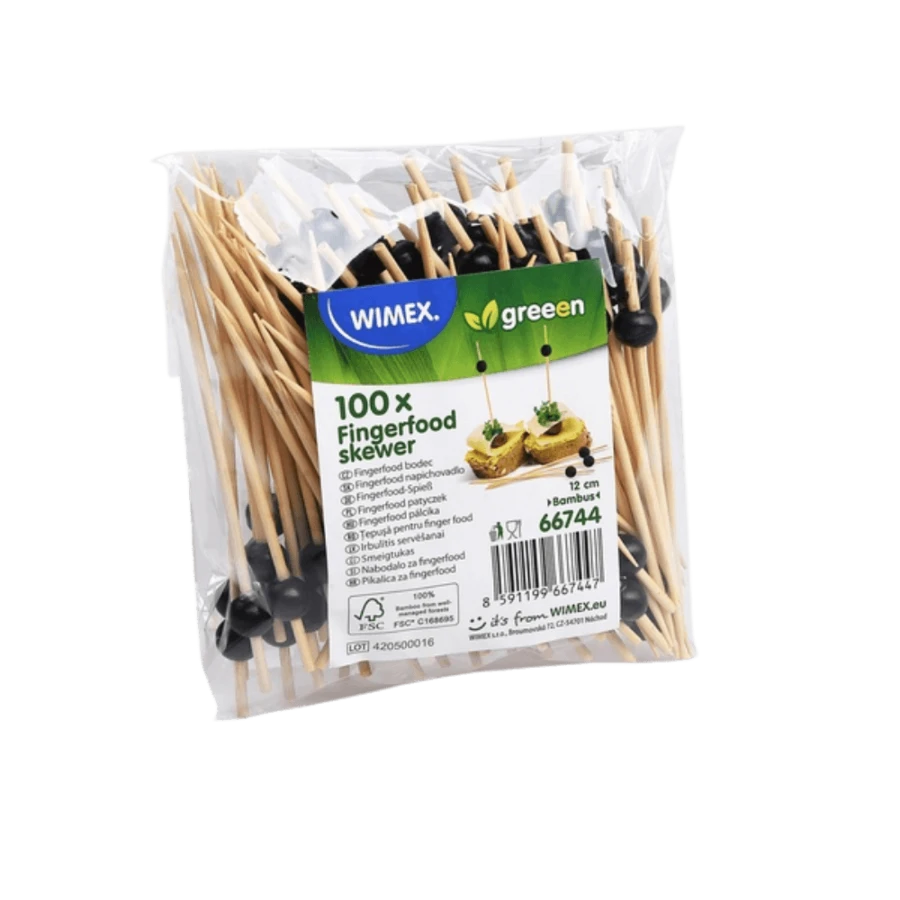 Fingerfood patyczek, bambus FSC 100% - koralik czarny 12 cm - 100 sztuk