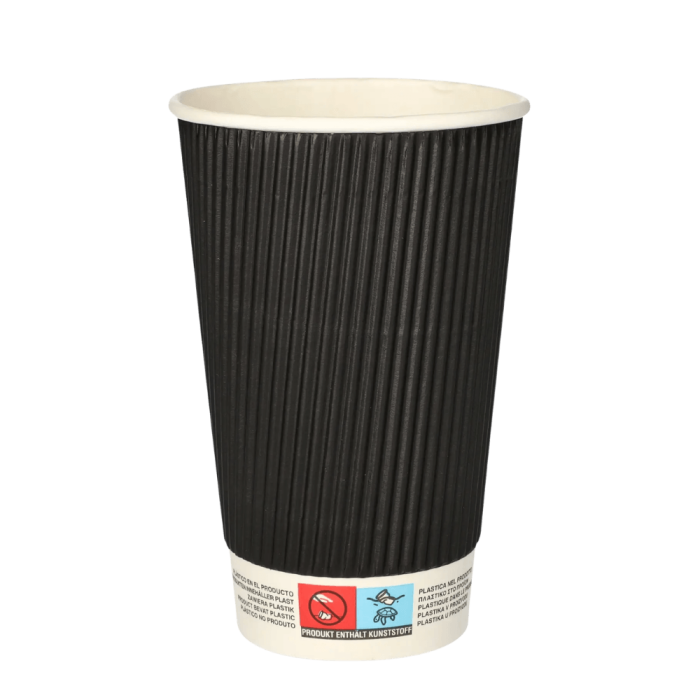 Kubki z papieru czarne Ripple Wall, fi 90 mm 0,4L - 25 sztuk