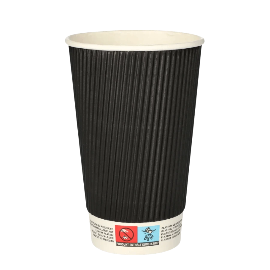 Kubki z papieru czarne Ripple Wall, fi 90 mm 0,4L - 25 sztuk