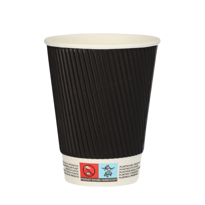 Kubki z papieru czarne Ripple Wall, fi 90 mm 0,3L - 25 sztuk