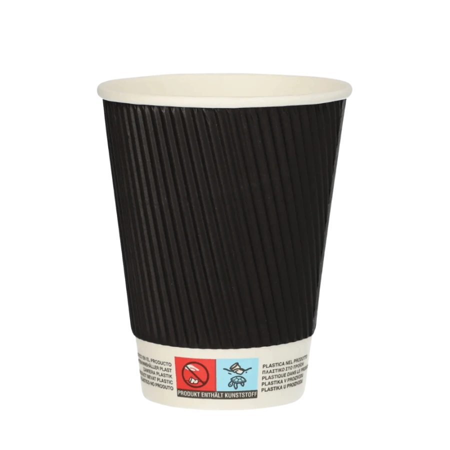 Kubki z papieru czarne Ripple Wall, fi 90 mm 0,3L - 25 sztuk