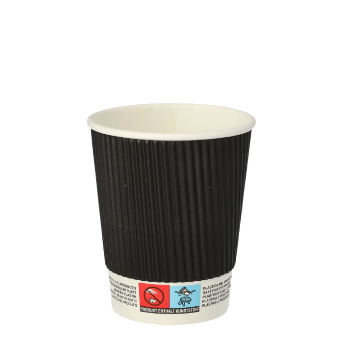 Kubki z papieru czarne Ripple Wall, fi 80 mm 0,2L - 25 sztuk