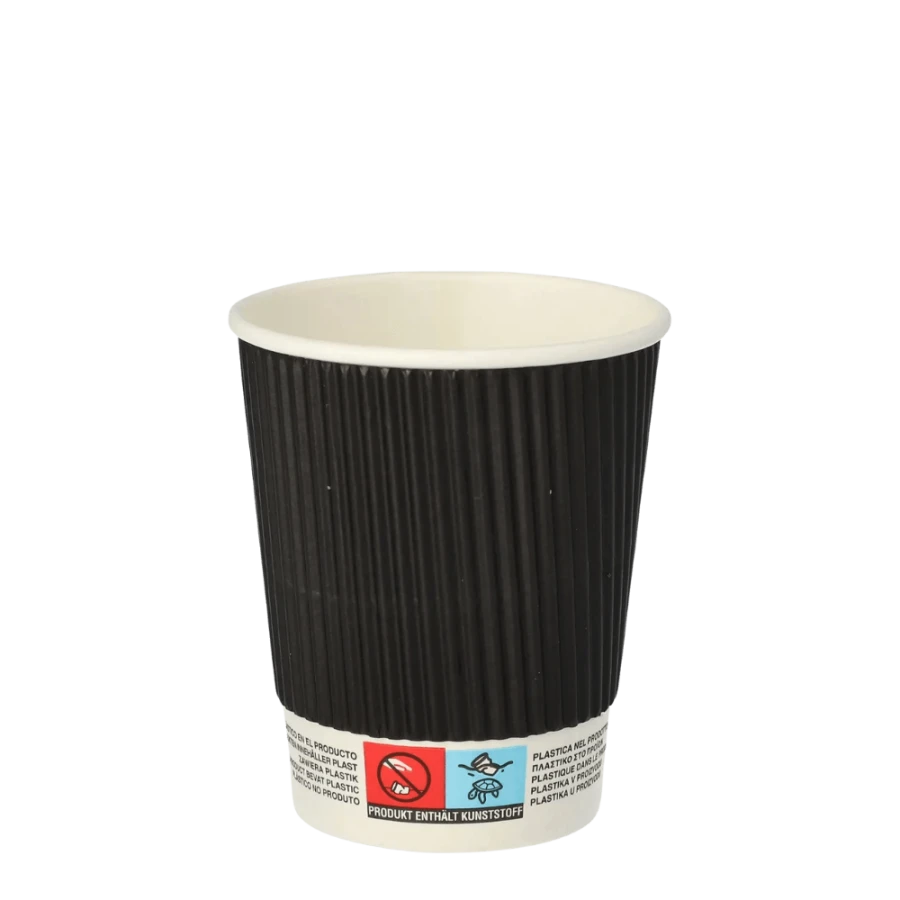 Kubki z papieru czarne Ripple Wall, fi 80 mm 0,2L - 25 sztuk