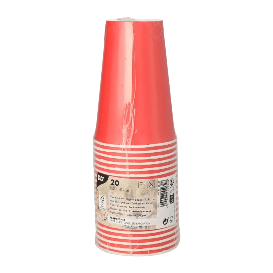Kubki z papieru czerwone, fi 70 mm 0,2L - 20 sztuk