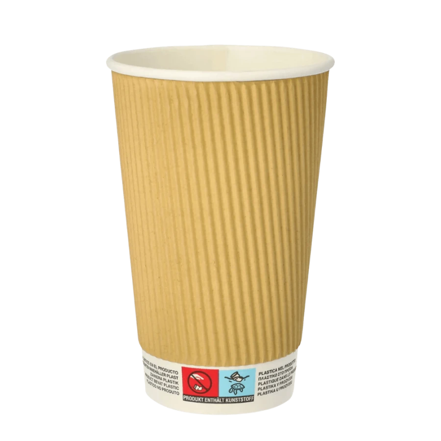 Kubki z papieru kraft Ripple Wall, fi 90 mm 0,4L - 25 sztuk