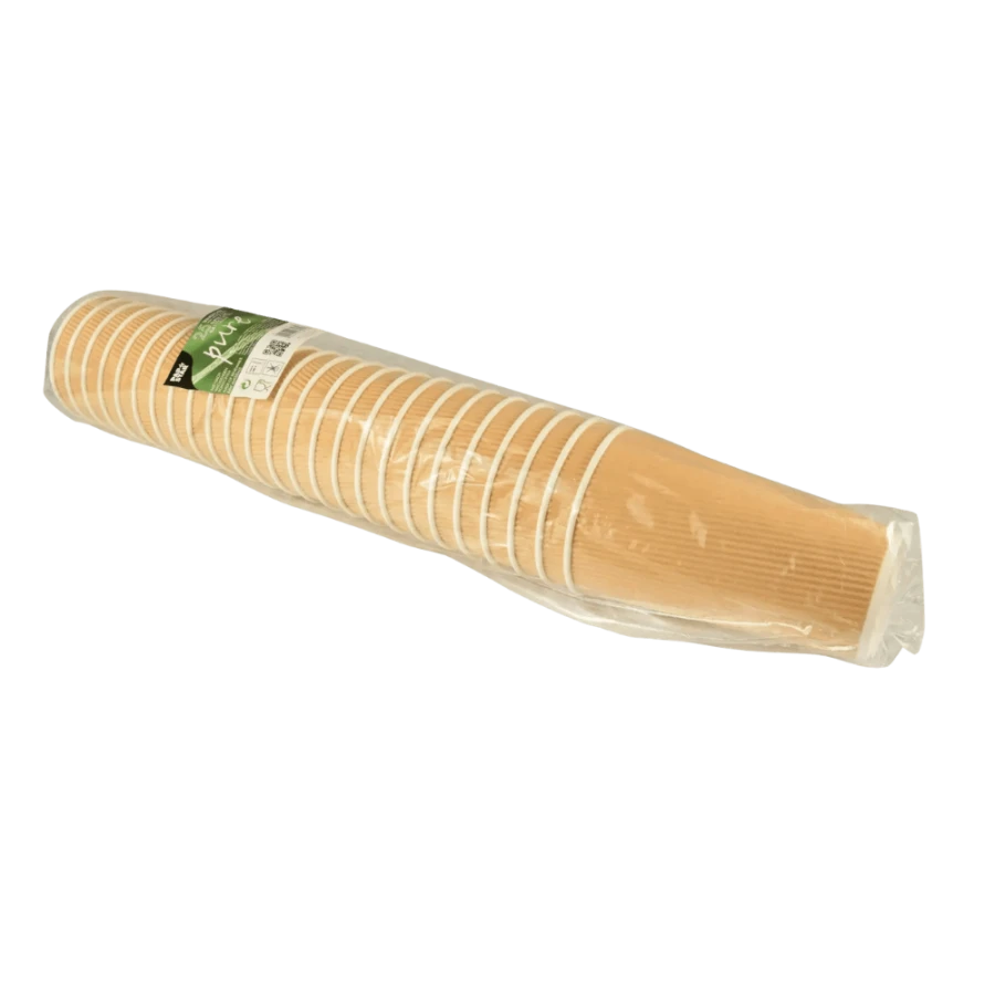 Kubki z papieru kraft Ripple Wall, fi 90 mm 0,4L - 25 sztuk