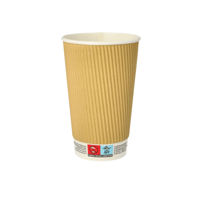 Kubki z papieru kraft Ripple Wall, fi 90 mm 0,3L - 25 sztuk