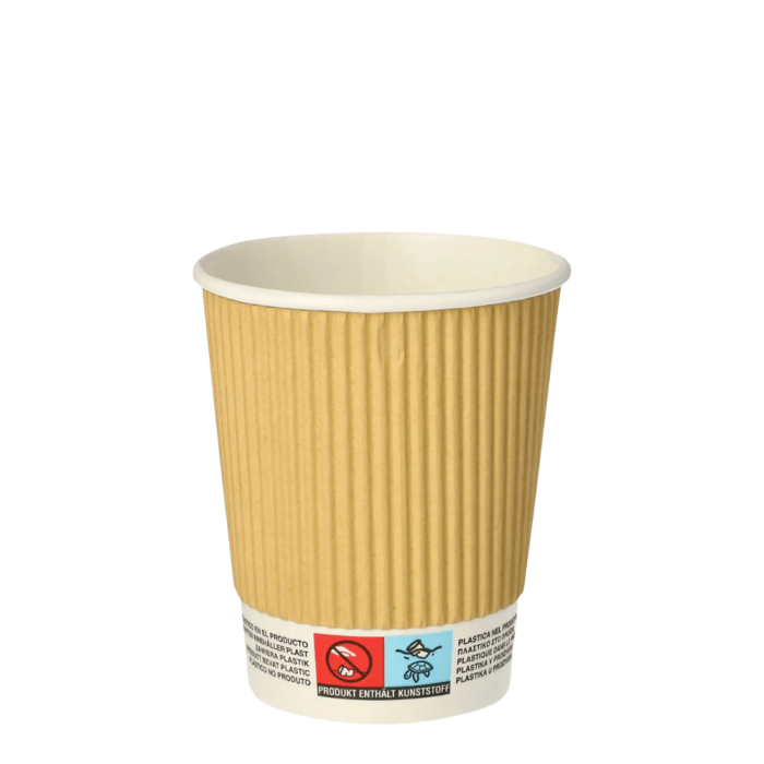 Kubki z papieru kraft Ripple Wall, fi 80 mm 0,2L - 25 sztuk