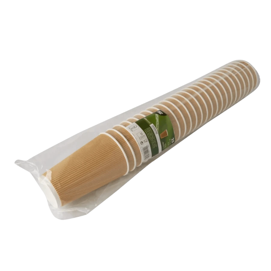 Kubki z papieru kraft Ripple Wall, fi 80 mm 0,2L - 25 sztuk