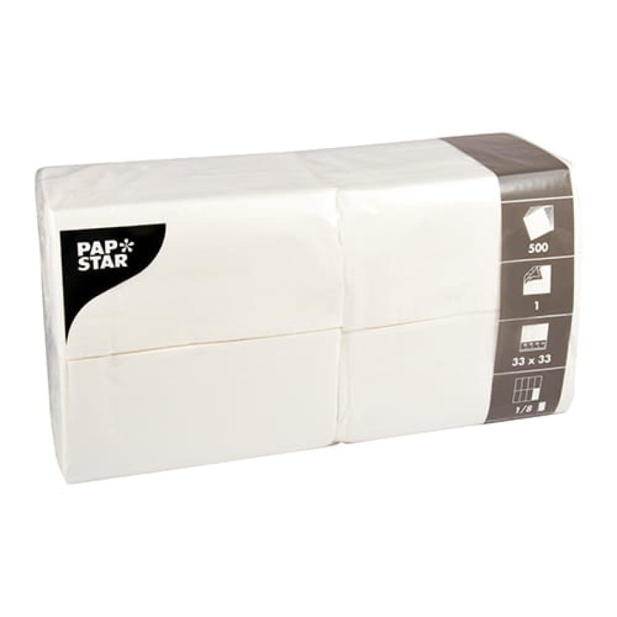 Serwetki papierowe jednowarstwowe białe 33 cm x 33 cm składane w 1/8 - 500 sztuk