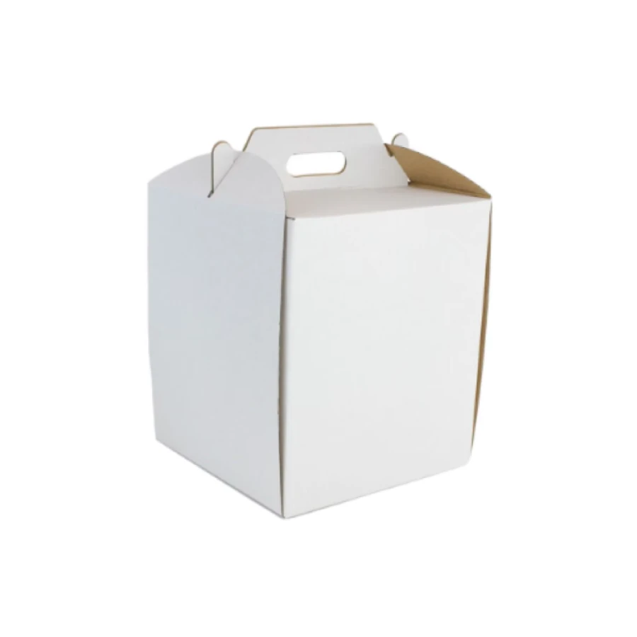 Pudełko na tort z rączką 26cm x 26cm x 30cm cm biało-brązowe - 10 sztuk