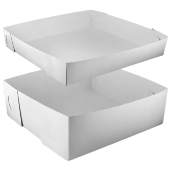 Pudełko cukiernicze składane do ciast z pokrywką 25 cm x 18 cm x 7 cm białe - 50 sztuk