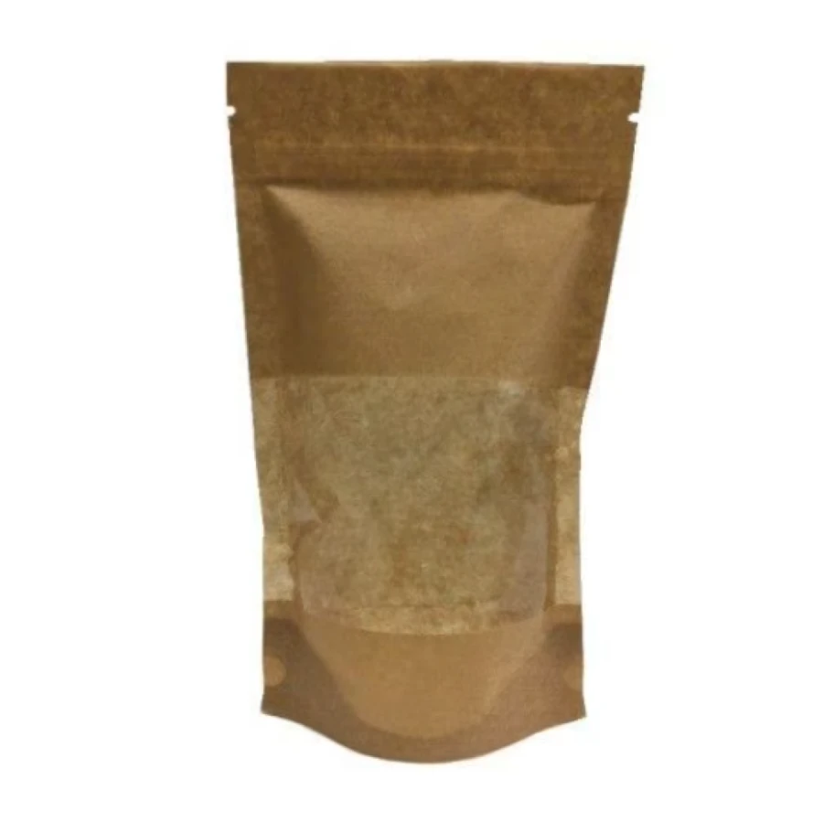 Doypack papierowy woreczek strunowy z okienkiem PE 250 ml 11 cm x 6,5 cm x 18,5 cm - 100 sztuk