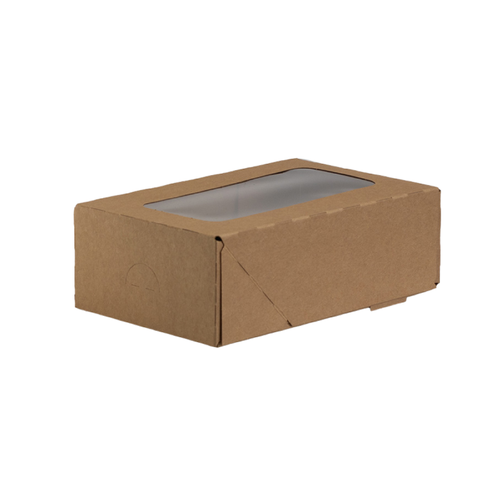 Pojemnik kartonowy kraft z oknem z PE 12,5 cm x 21 cm x 7 cm - 15 sztuk