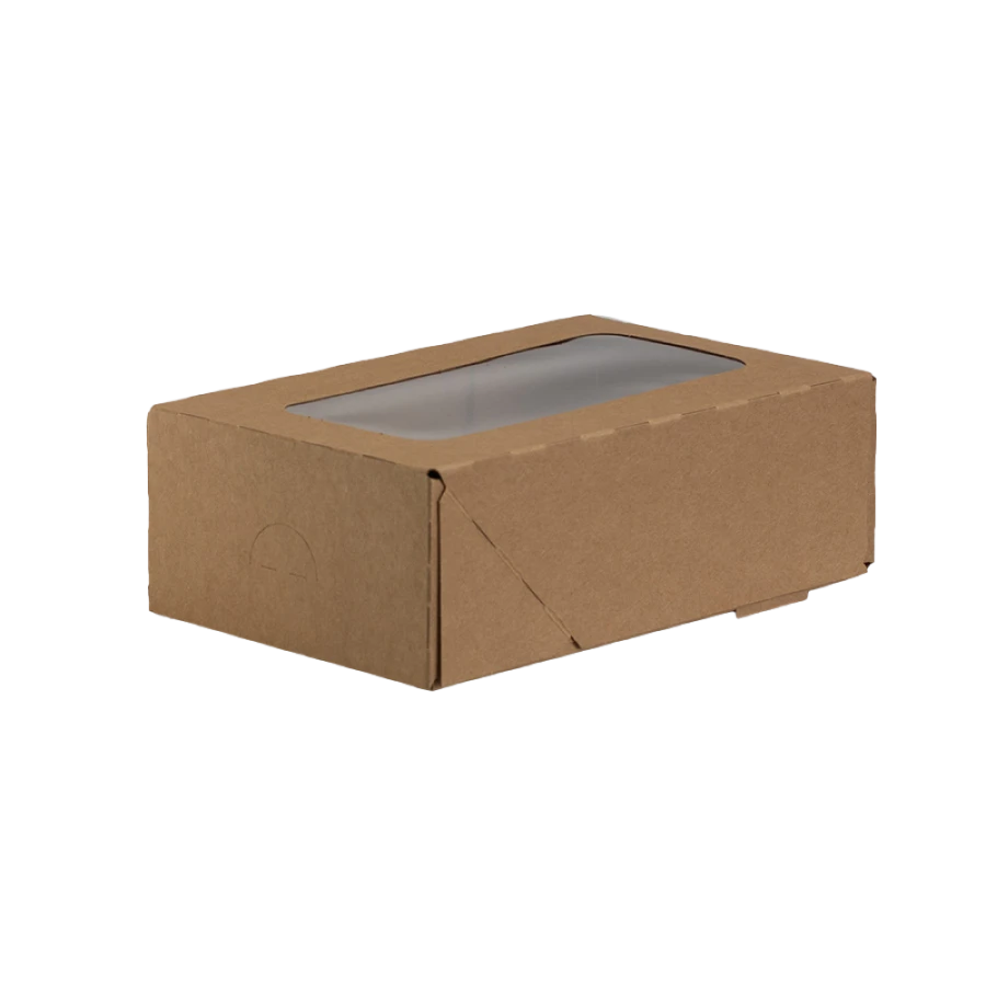 Pojemnik kartonowy kraft z oknem z PE 12,5 cm x 21 cm x 7 cm - 15 sztuk