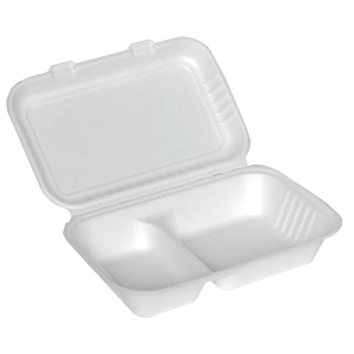 Menubox z trzciny cukrowej z pokrywką T2 dwukomorowy 24,5 cm x 20 cm x 7 cm - 20 sztuk